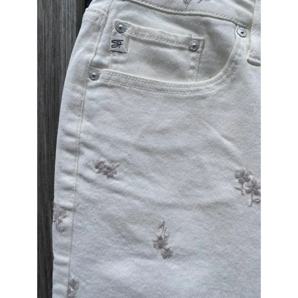 Seven7 Womens 90s Straight Jeans‎ White Floral Embroidered High Rise Size 8 NEW